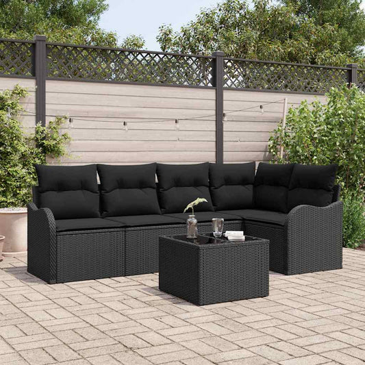 Garten-Sofa-Set mit Kissen 6 pcs Schwarz Poly Rattan