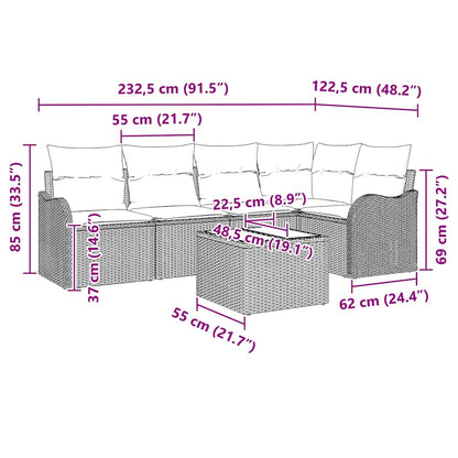 Garten-Sofa-Set mit Kissen 6 pcs Schwarz Poly Rattan
