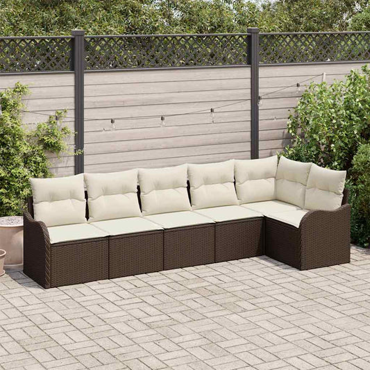 Garten-Sofa-Set mit Kissen 6 pcs Braun Poly Rattan
