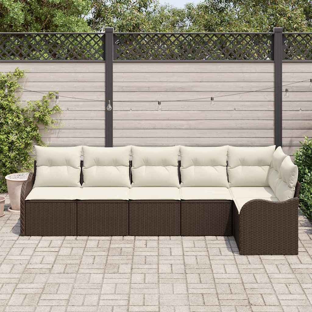 Garten-Sofa-Set mit Kissen 6 pcs Braun Poly Rattan