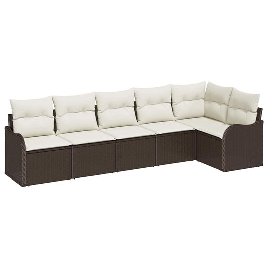 Garten-Sofa-Set mit Kissen 6 pcs Braun Poly Rattan