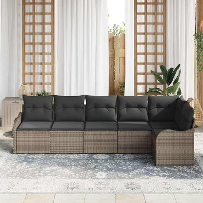 Garten-Sofa-Set mit Kissen 6 pcs Grau Poly Rattan