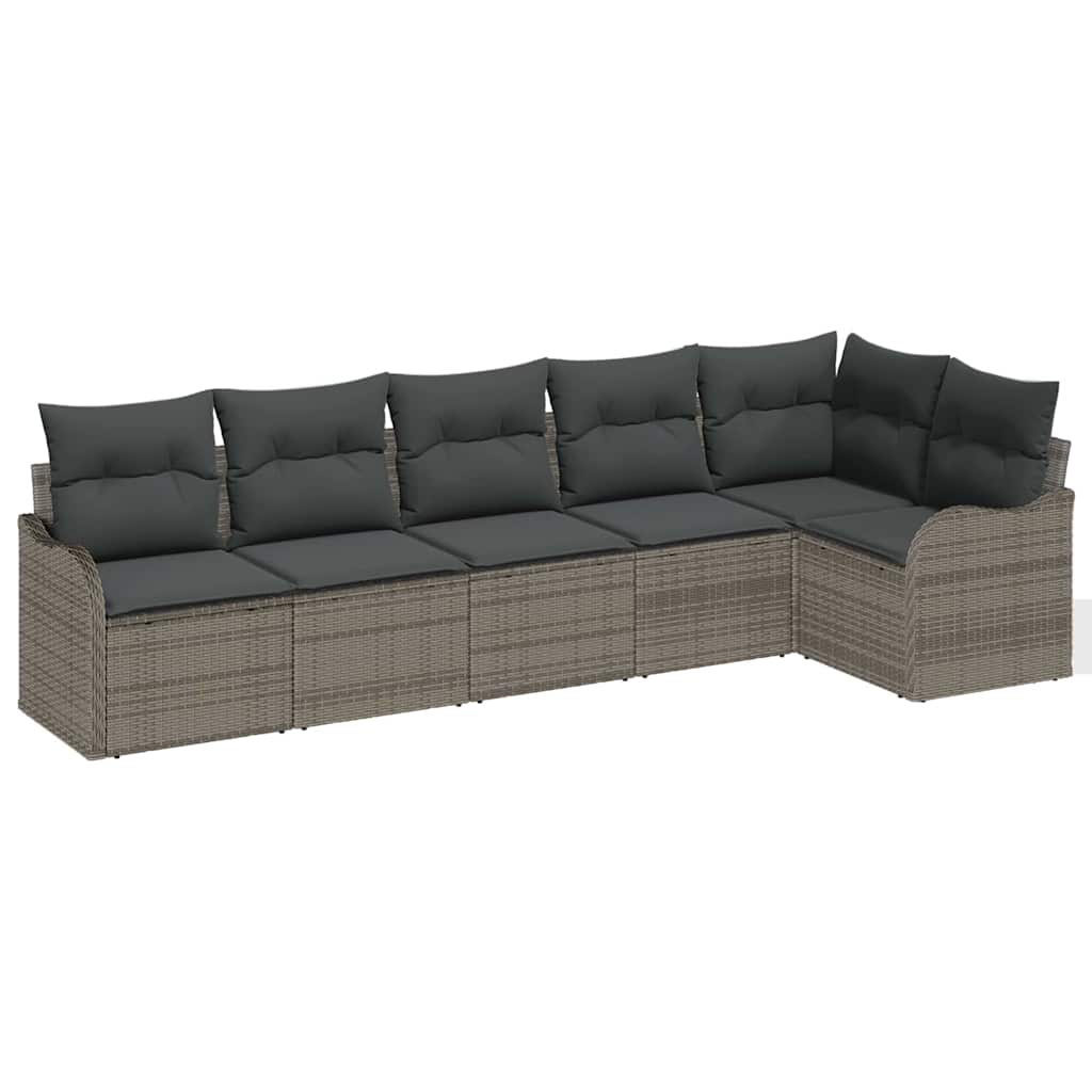 Garten-Sofa-Set mit Kissen 6 pcs Grau Poly Rattan