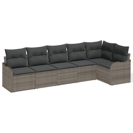 Garten-Sofa-Set mit Kissen 6 pcs Grau Poly Rattan