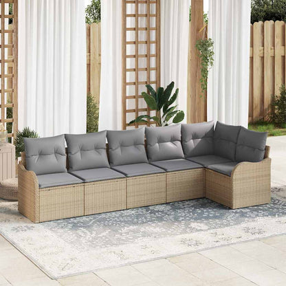 Garten-Sofa-Set mit Kissen 6 pcs Beige Poly Rattan