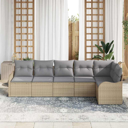 Garten-Sofa-Set mit Kissen 6 pcs Beige Poly Rattan
