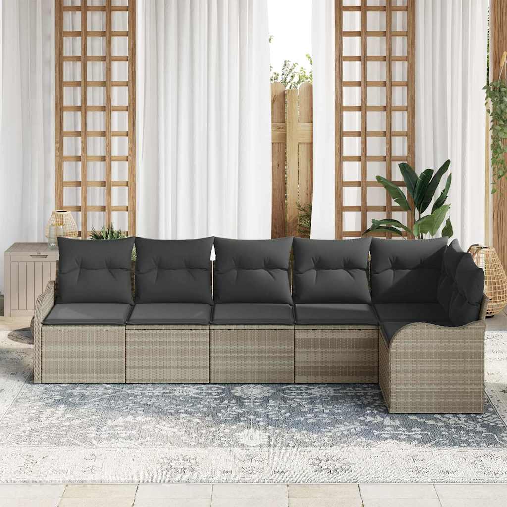 Garten-Sofa-Set mit Kissen 6 pcs Hellgrau Poly Rattan
