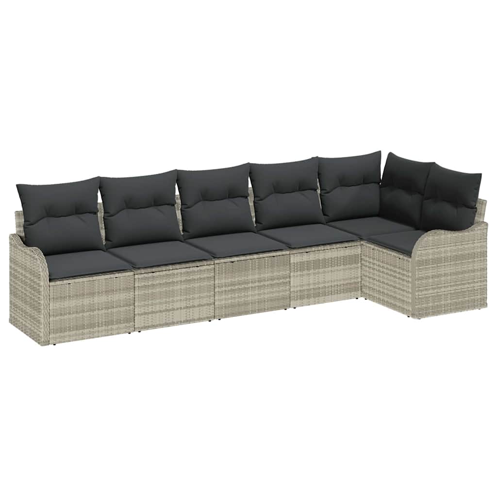 Garten-Sofa-Set mit Kissen 6 pcs Hellgrau Poly Rattan