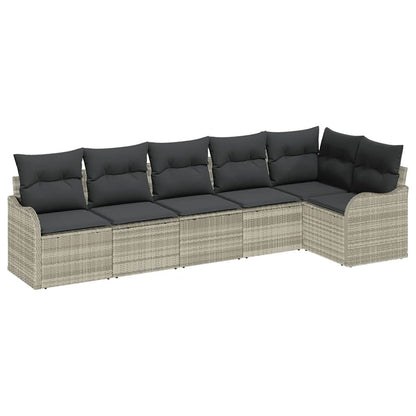 Garten-Sofa-Set mit Kissen 6 pcs Hellgrau Poly Rattan