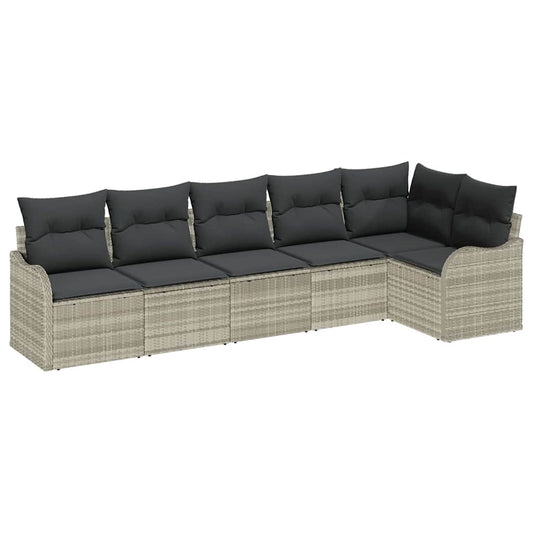 Garten-Sofa-Set mit Kissen 6 pcs Hellgrau Poly Rattan