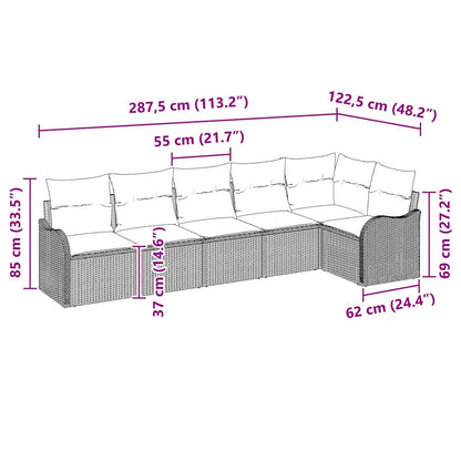 Garten-Sofa-Set mit Kissen 6 pcs Hellgrau Poly Rattan