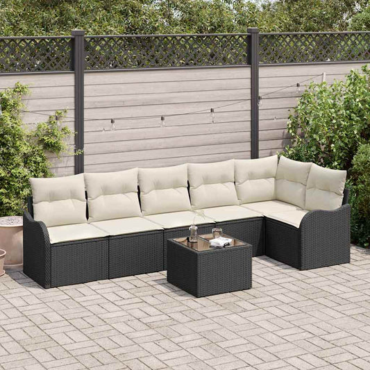 Garten-Sofa-Set mit Kissen 7 pcs Schwarz Poly Rattan