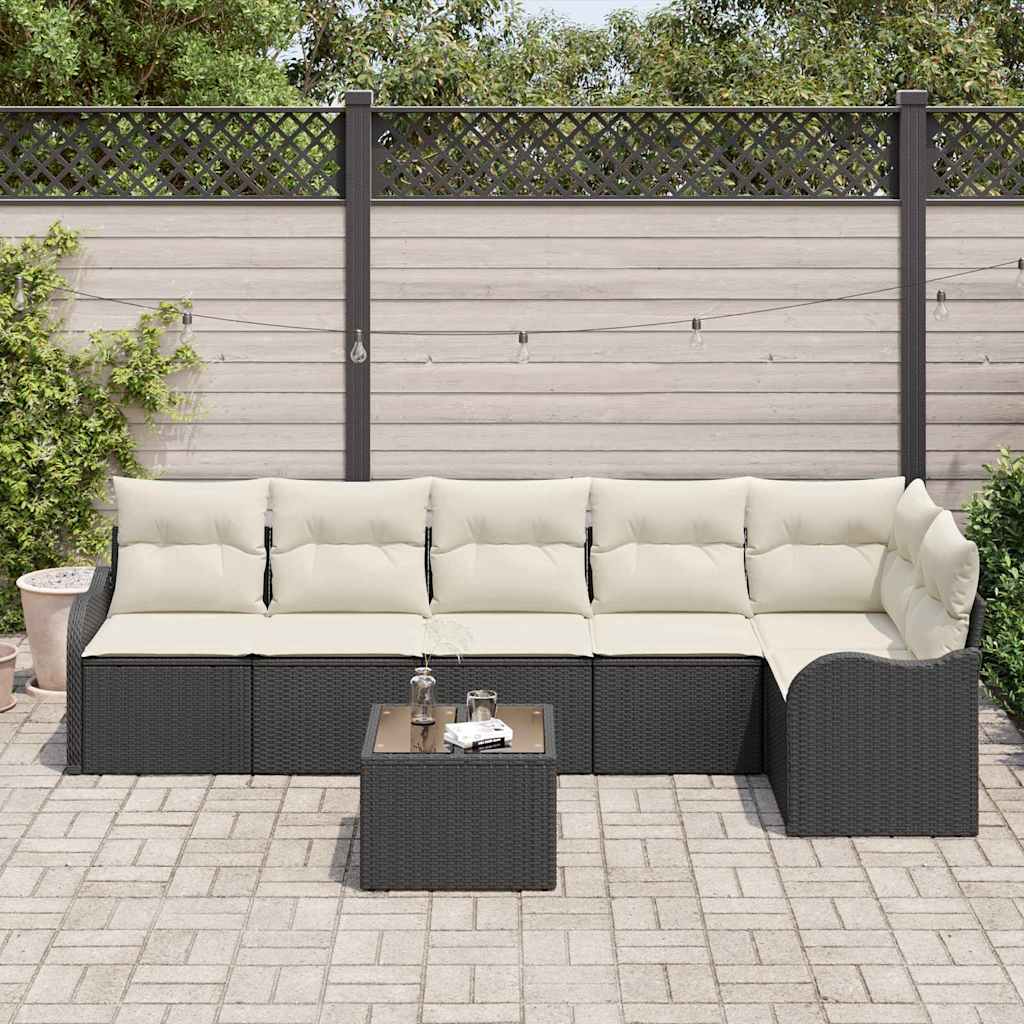 Garten-Sofa-Set mit Kissen 7 pcs Schwarz Poly Rattan