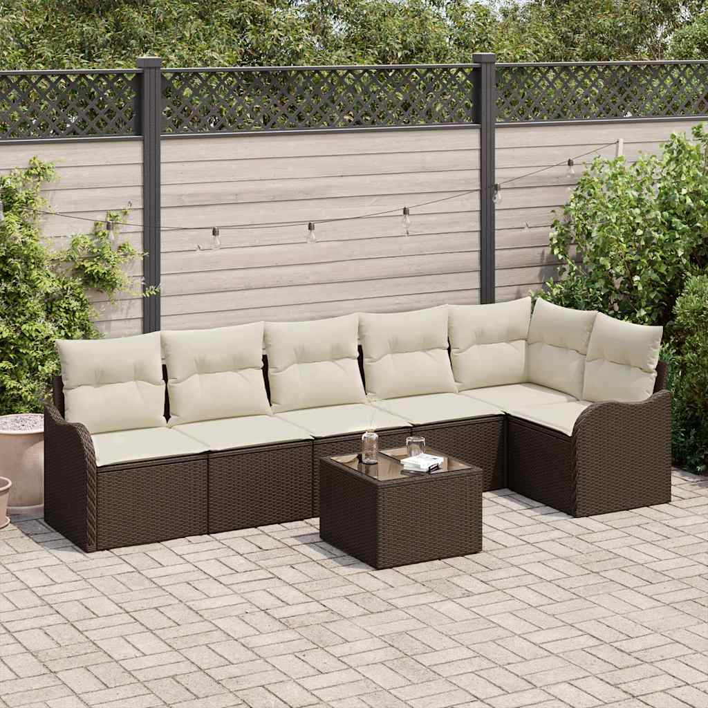 Garten-Sofa-Set mit Kissen 7 pcs Braun Poly Rattan