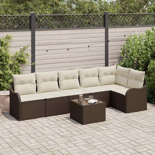 Garten-Sofa-Set mit Kissen 7 pcs Braun Poly Rattan
