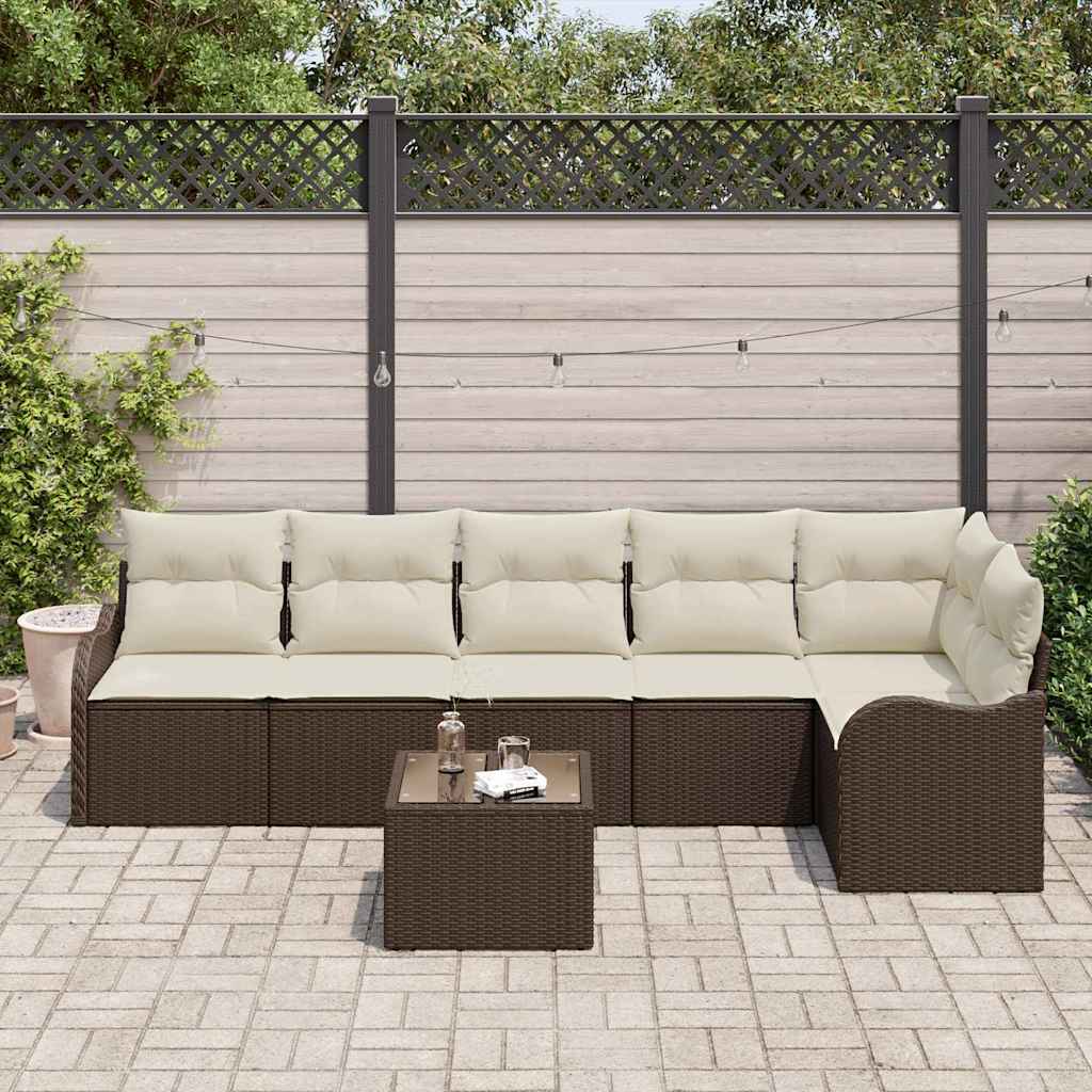 Garten-Sofa-Set mit Kissen 7 pcs Braun Poly Rattan