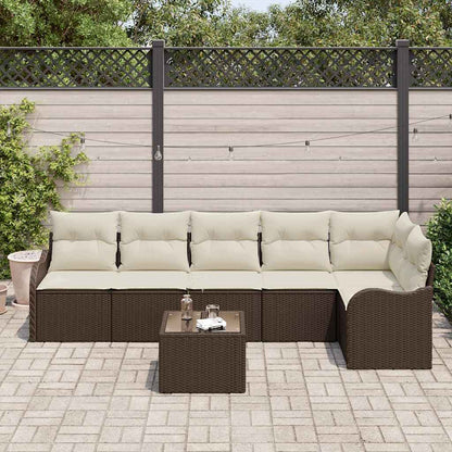 Garten-Sofa-Set mit Kissen 7 pcs Braun Poly Rattan