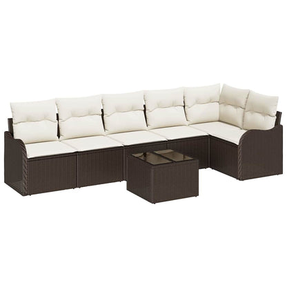 Garten-Sofa-Set mit Kissen 7 pcs Braun Poly Rattan