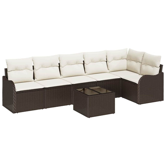 Garten-Sofa-Set mit Kissen 7 pcs Braun Poly Rattan