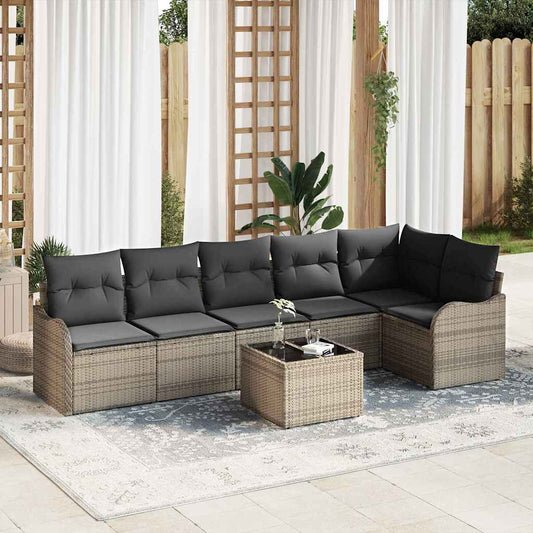 Garten-Sofa-Set mit Kissen 7 pcs Grau Poly Rattan