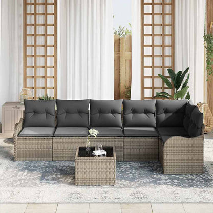 Garten-Sofa-Set mit Kissen 7 pcs Grau Poly Rattan
