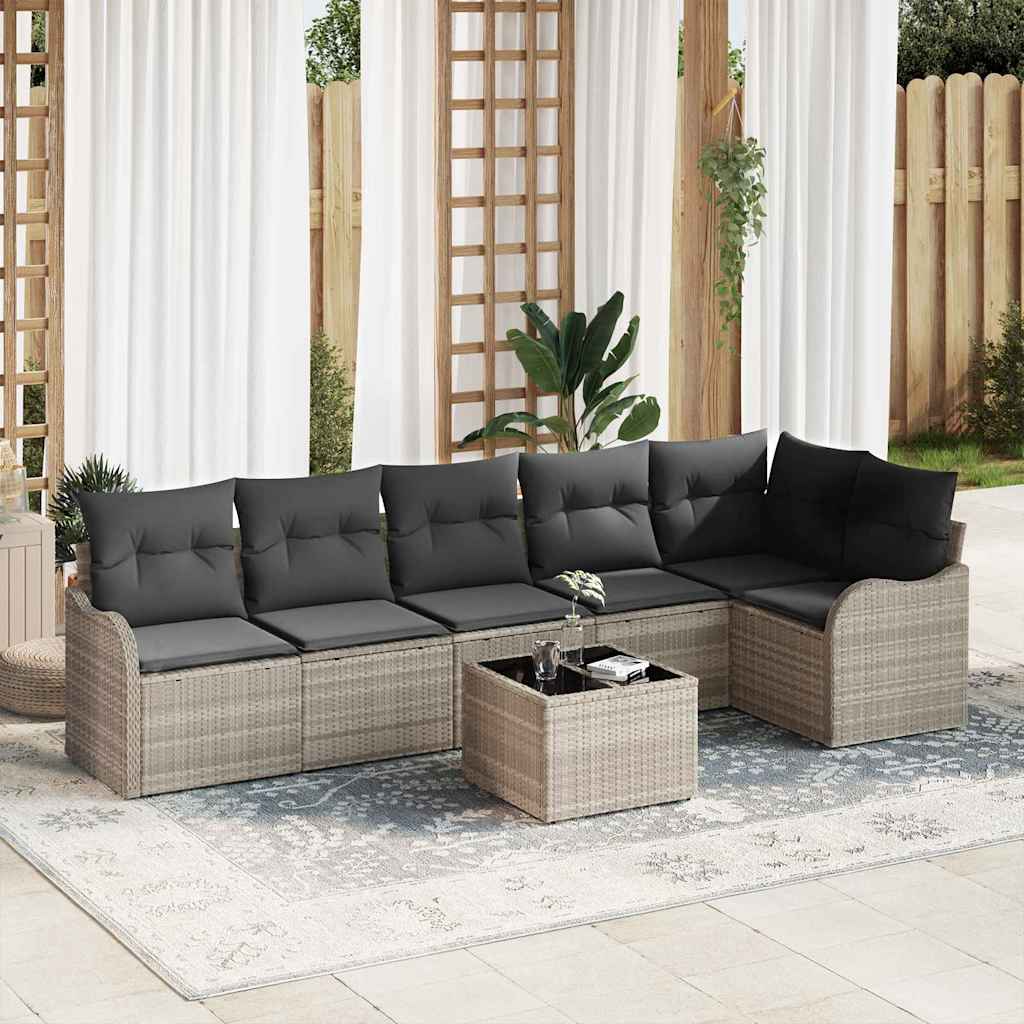 Garten-Sofa-Set mit Kissen 7 pcs Hellgrau Poly Rattan