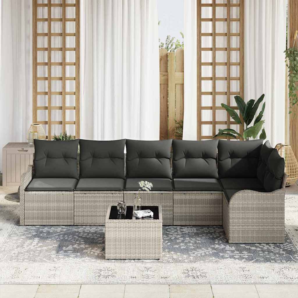 Garten-Sofa-Set mit Kissen 7 pcs Hellgrau Poly Rattan