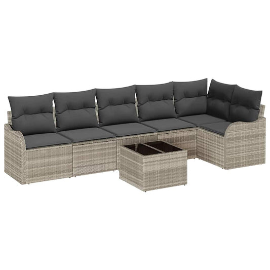 Garten-Sofa-Set mit Kissen 7 pcs Hellgrau Poly Rattan