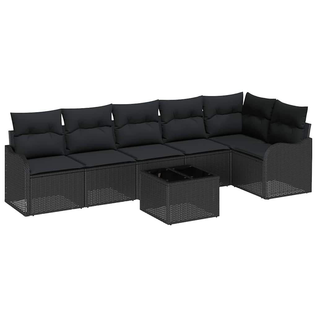 Garten-Sofa-Set mit Kissen 7 pcs Schwarz Poly Rattan