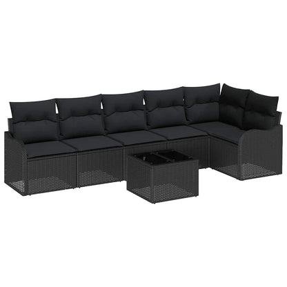 Garten-Sofa-Set mit Kissen 7 pcs Schwarz Poly Rattan