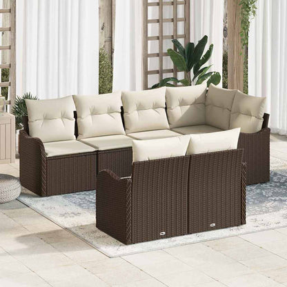 Garten-Sofa-Set mit Kissen 7 pcs Braun Poly Rattan