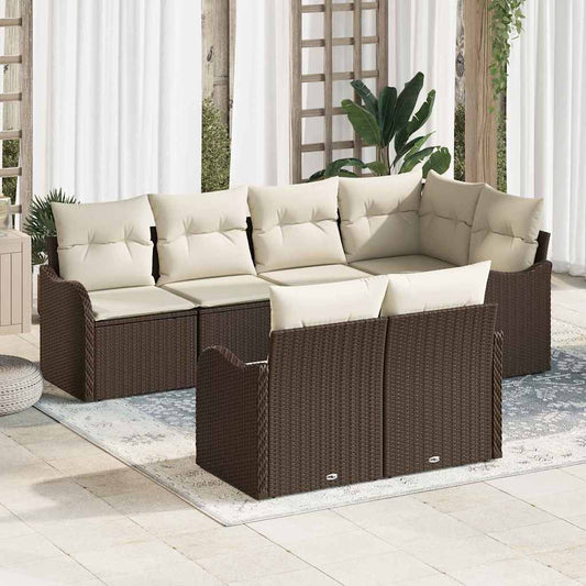 Garten-Sofa-Set mit Kissen 7 pcs Braun Poly Rattan