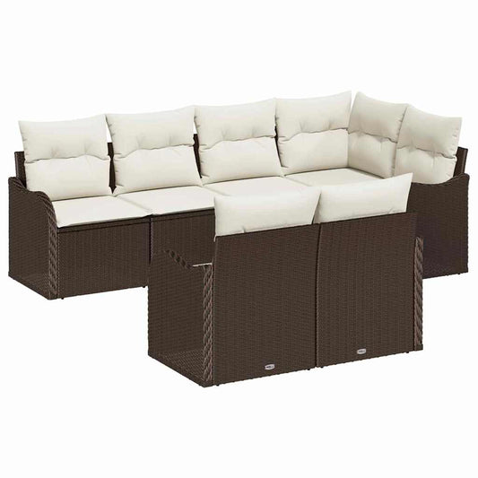 Garten-Sofa-Set mit Kissen 7 pcs Braun Poly Rattan
