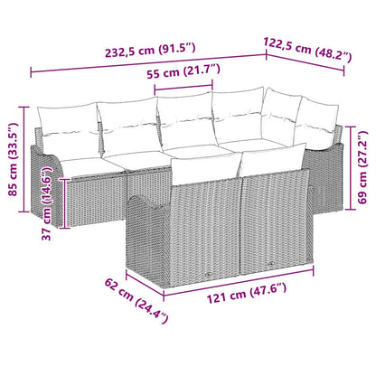 Garten-Sofa-Set mit Kissen 7 pcs Braun Poly Rattan