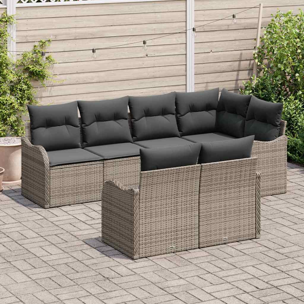 Garten-Sofa-Set mit Kissen 7 pcs Grau Poly Rattan