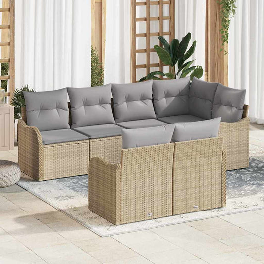 Garten-Sofa-Set mit Kissen 7 pcs Beige Poly Rattan