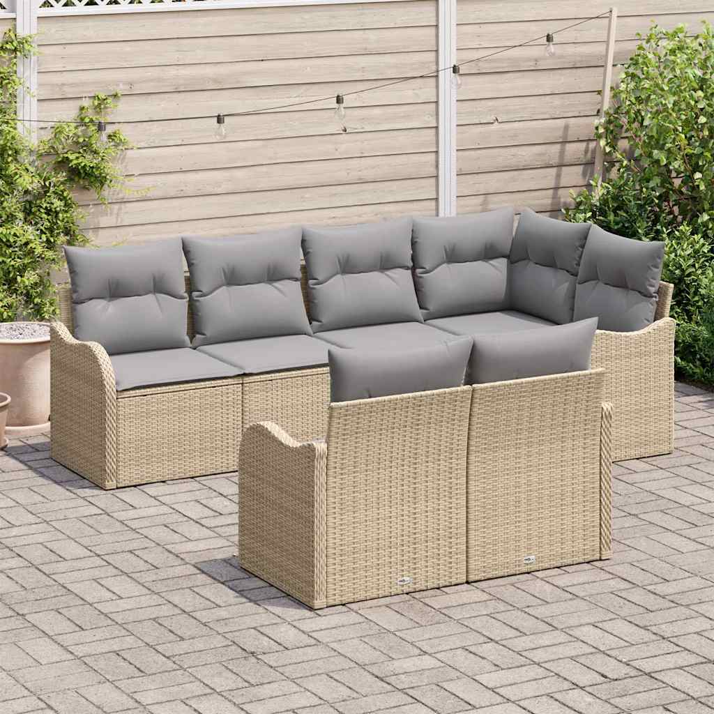 Garten-Sofa-Set mit Kissen 7 pcs Beige Poly Rattan