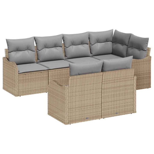 Garten-Sofa-Set mit Kissen 7 pcs Beige Poly Rattan