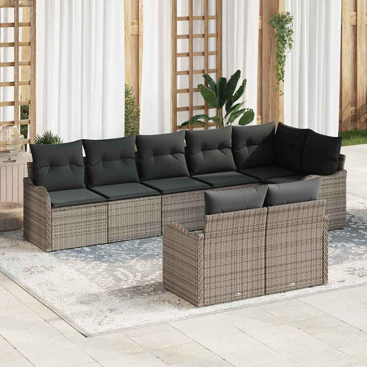 Garten-Sofa-Set mit Kissen 8 pcs Grau Poly Rattan