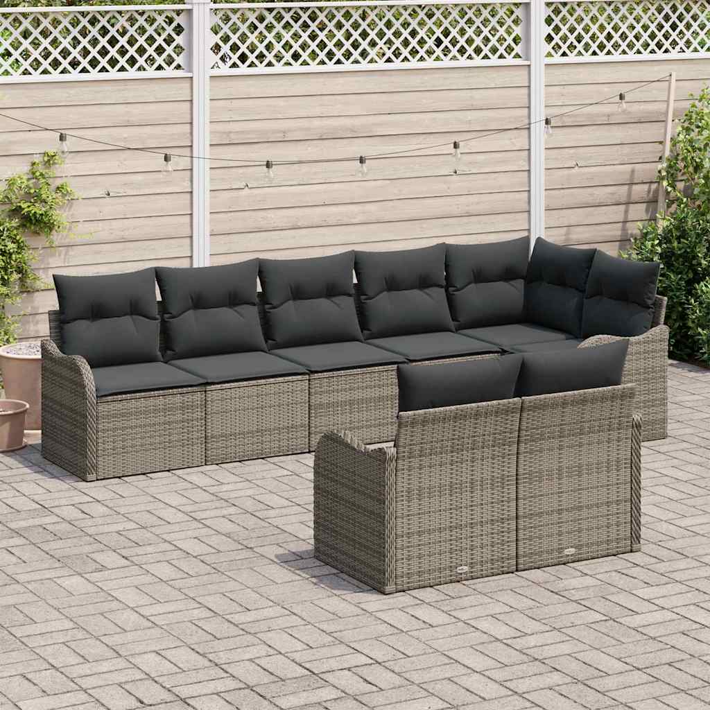 Garten-Sofa-Set mit Kissen 8 pcs Grau Poly Rattan