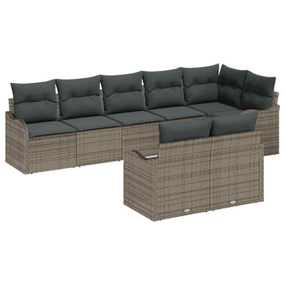 Garten-Sofa-Set mit Kissen 8 pcs Grau Poly Rattan