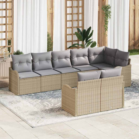 Garten-Sofa-Set mit Kissen 8 pcs Beige Poly Rattan