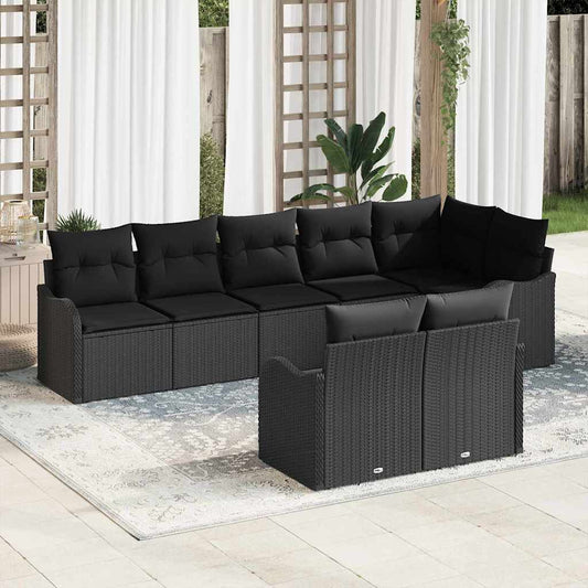 Garten-Sofa-Set mit Kissen 8 pcs Schwarz Poly Rattan