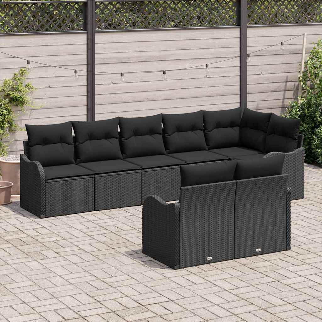 Garten-Sofa-Set mit Kissen 8 pcs Schwarz Poly Rattan