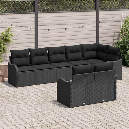 Garten-Sofa-Set mit Kissen 8 pcs Schwarz Poly Rattan