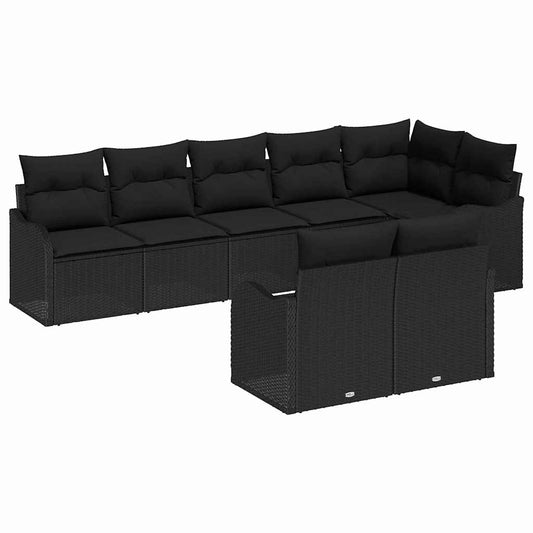 Garten-Sofa-Set mit Kissen 8 pcs Schwarz Poly Rattan