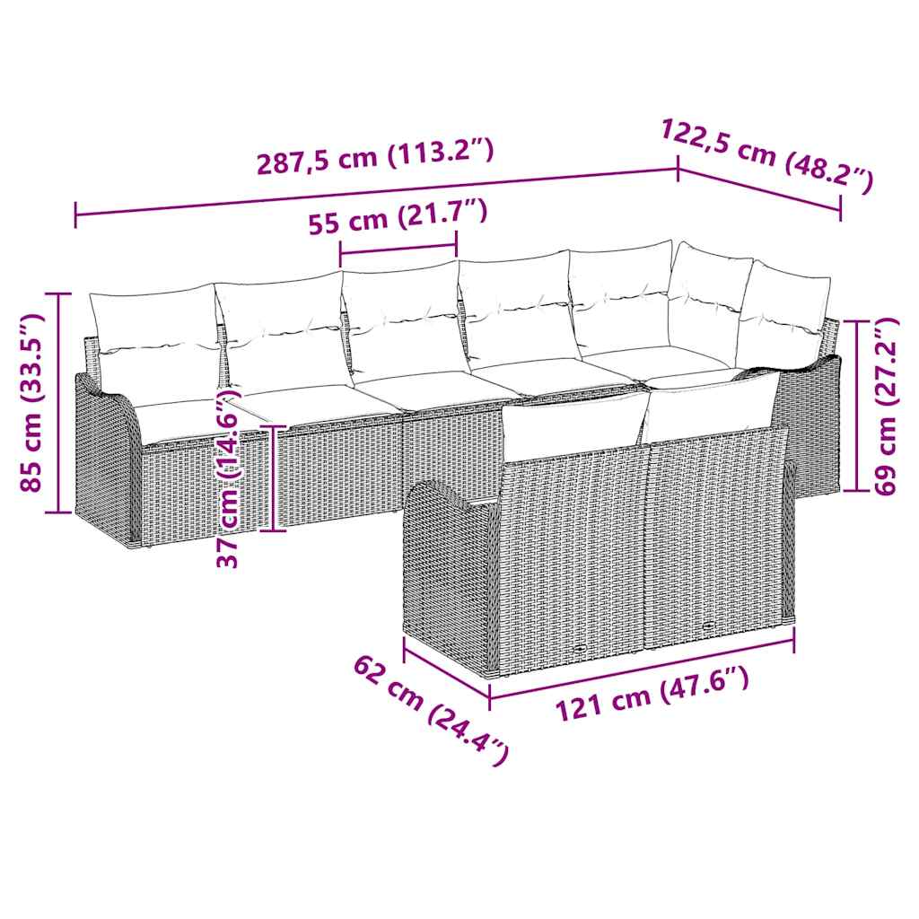 Garten-Sofa-Set mit Kissen 8 pcs Schwarz Poly Rattan
