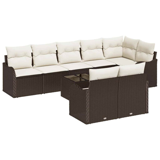 Garten-Sofa-Set mit Kissen 9 pcs Braun Poly Rattan