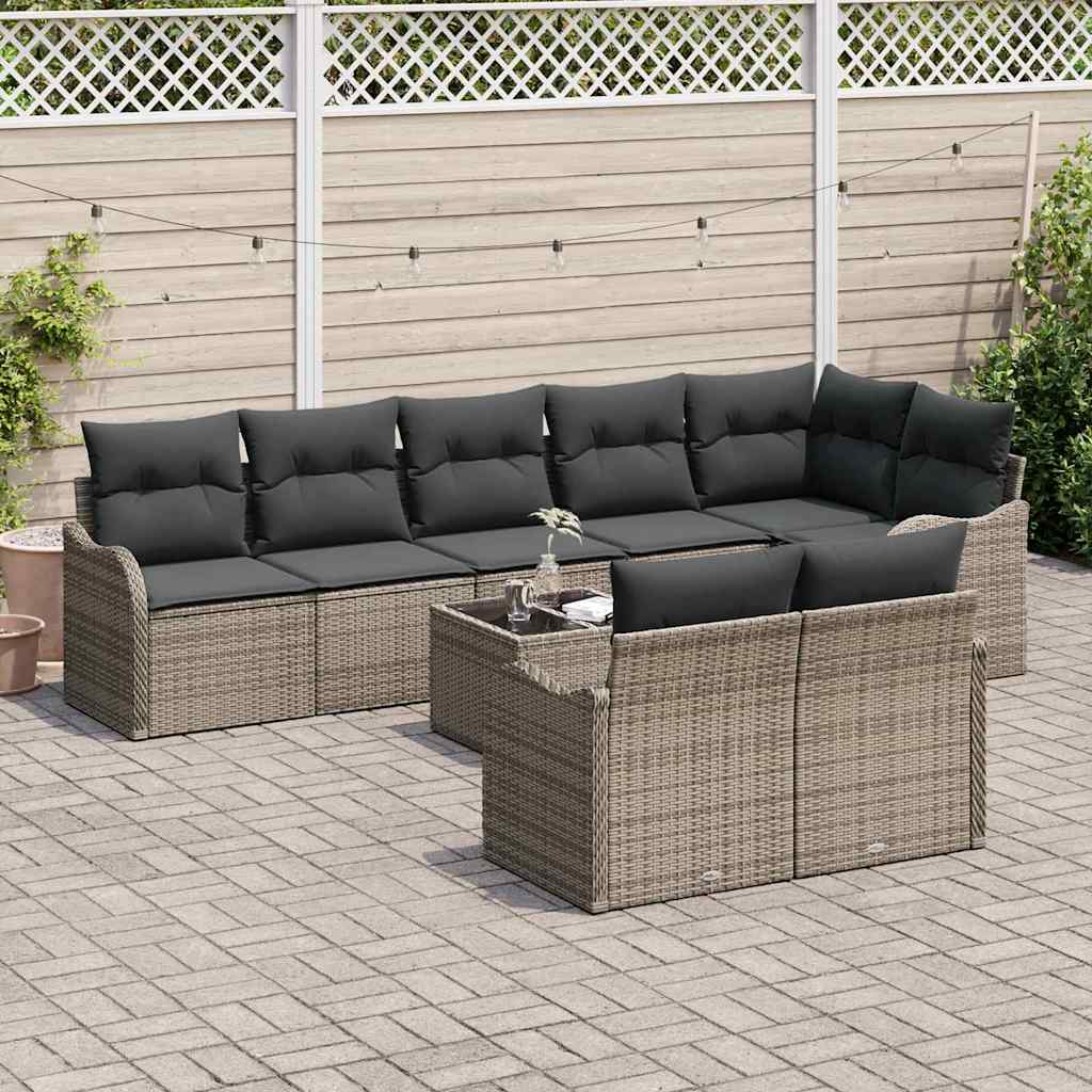 Garten-Sofa-Set mit Kissen 9 pcs Grau Poly Rattan