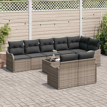 Garten-Sofa-Set mit Kissen 9 pcs Grau Poly Rattan